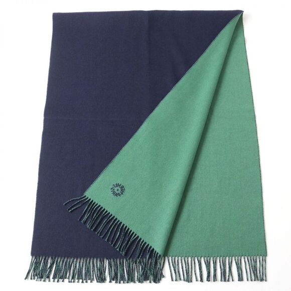 HERMES Cashmere Shawl Stole Scarf Navy Green - Picture 2 of 3